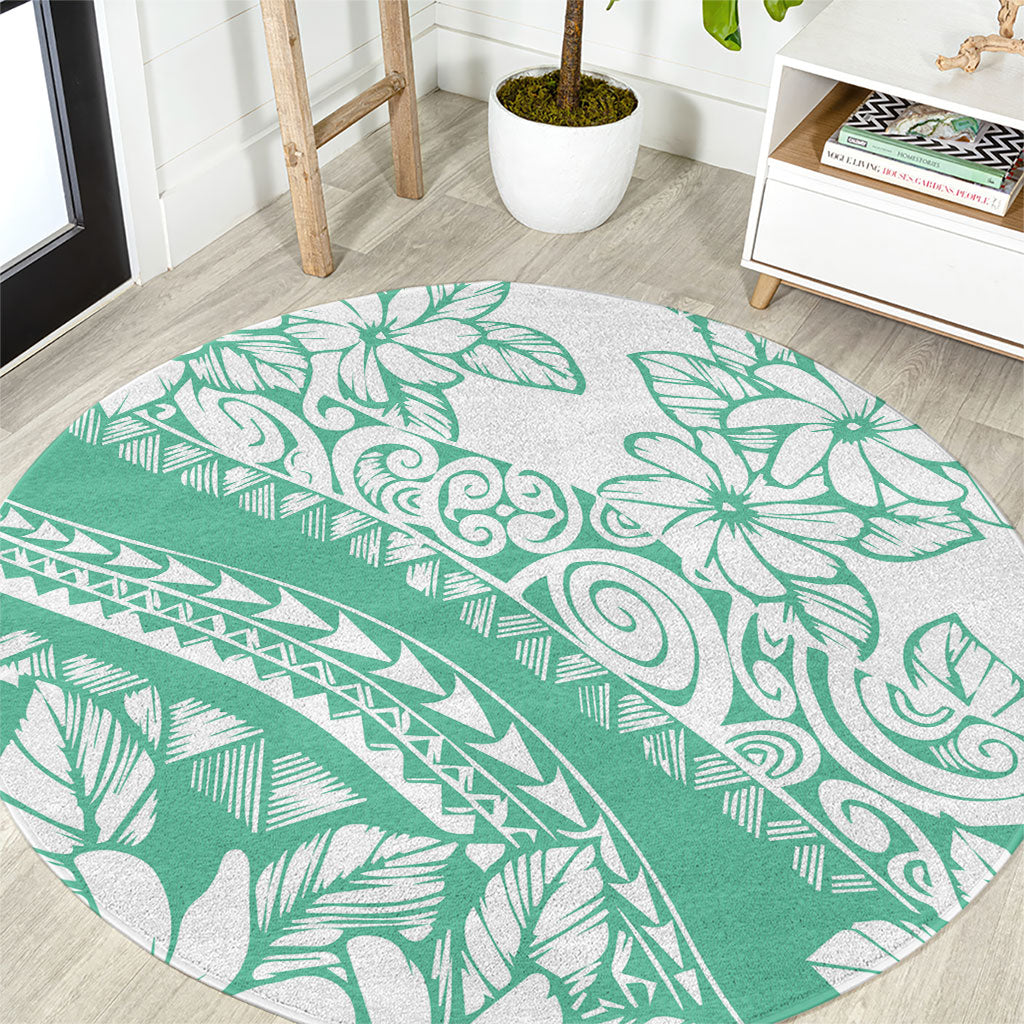 Polynesian Tiare Flower Cyan Pastel Vibes Round Carpet