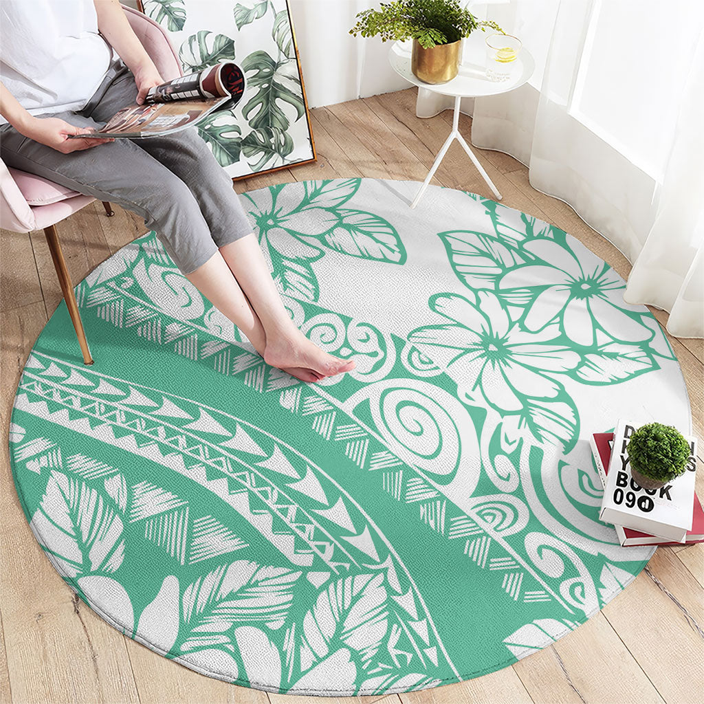 Polynesian Tiare Flower Cyan Pastel Vibes Round Carpet