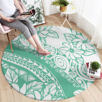 Polynesian Tiare Flower Cyan Pastel Vibes Round Carpet