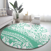 Polynesian Tiare Flower Cyan Pastel Vibes Round Carpet