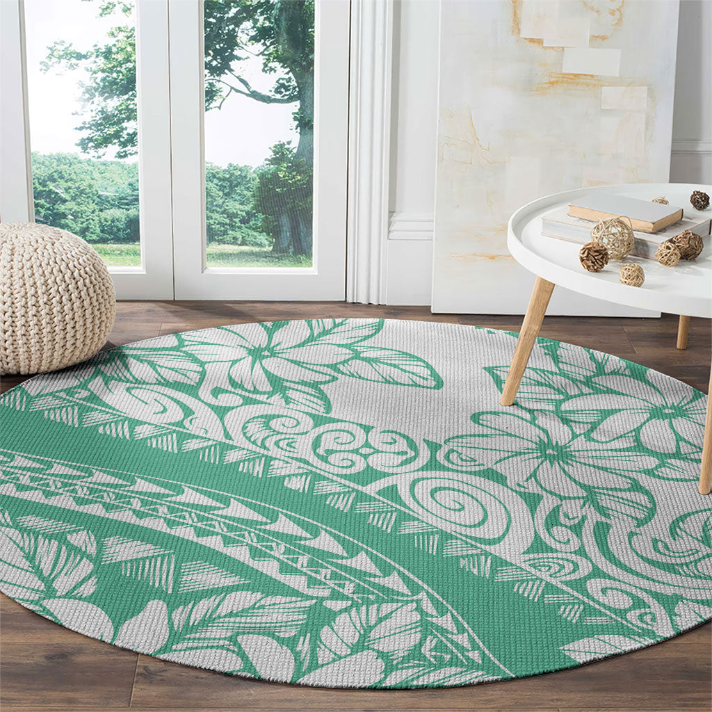 Polynesian Tiare Flower Cyan Pastel Vibes Round Carpet