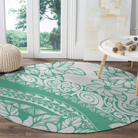 Polynesian Tiare Flower Cyan Pastel Vibes Round Carpet