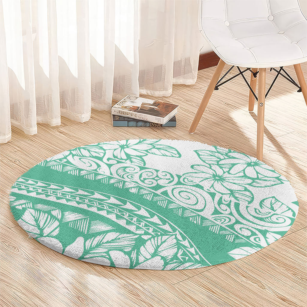 Polynesian Tiare Flower Cyan Pastel Vibes Round Carpet
