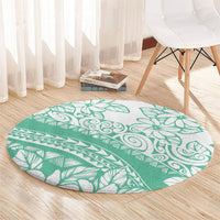 Polynesian Tiare Flower Cyan Pastel Vibes Round Carpet