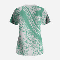 Polynesian Tiare Flower Cyan Pastel Vibes Scrub Top