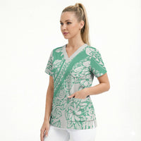 Polynesian Tiare Flower Cyan Pastel Vibes Scrub Top