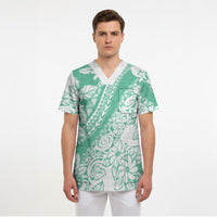 Polynesian Tiare Flower Cyan Pastel Vibes Scrub Top