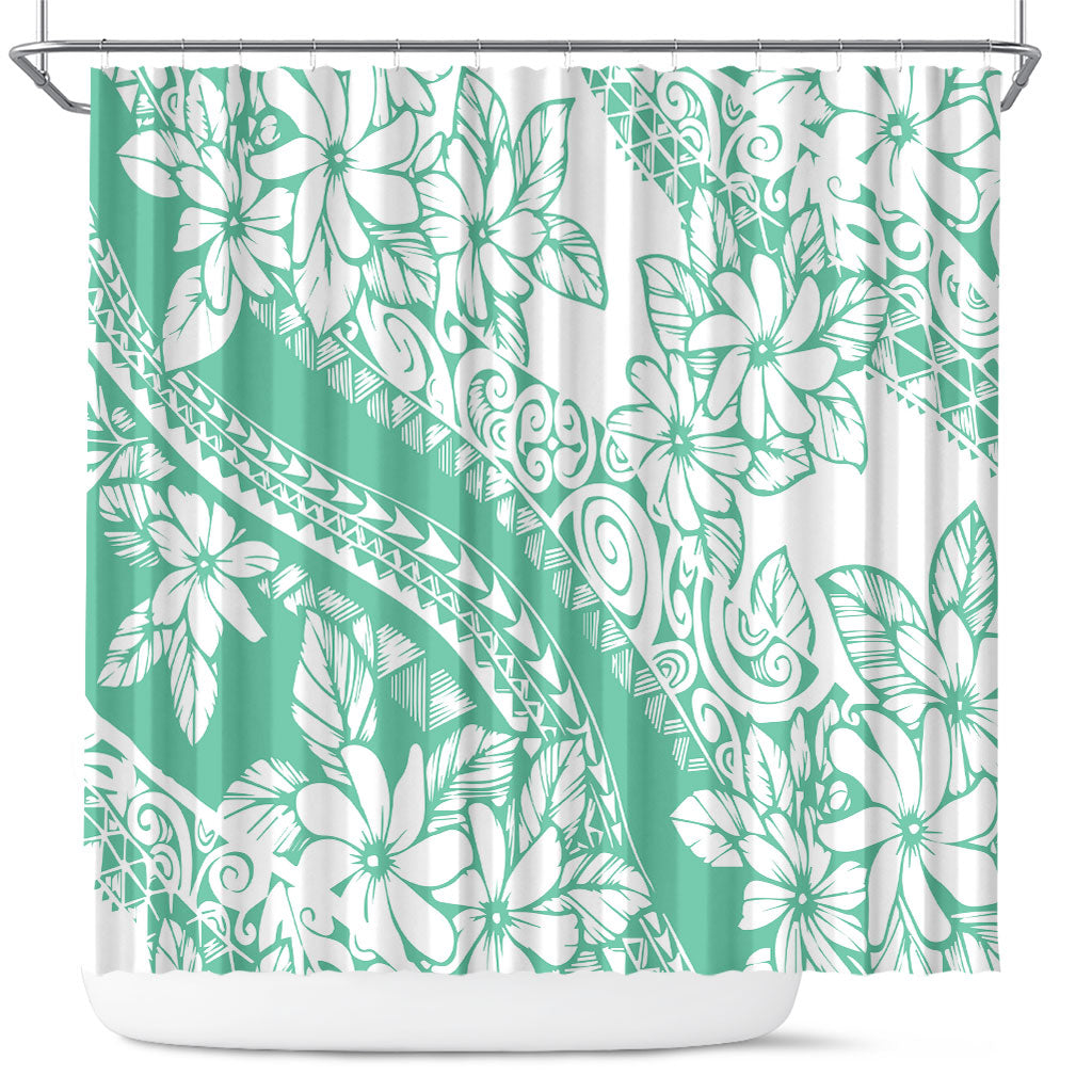 Polynesian Tiare Flower Cyan Pastel Vibes Shower Curtain LT14 Cyan - Polynesian Pride
