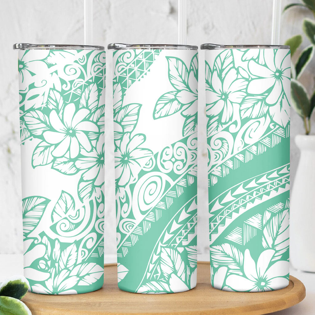 Polynesian Tiare Flower Cyan Pastel Vibes Skinny Tumbler