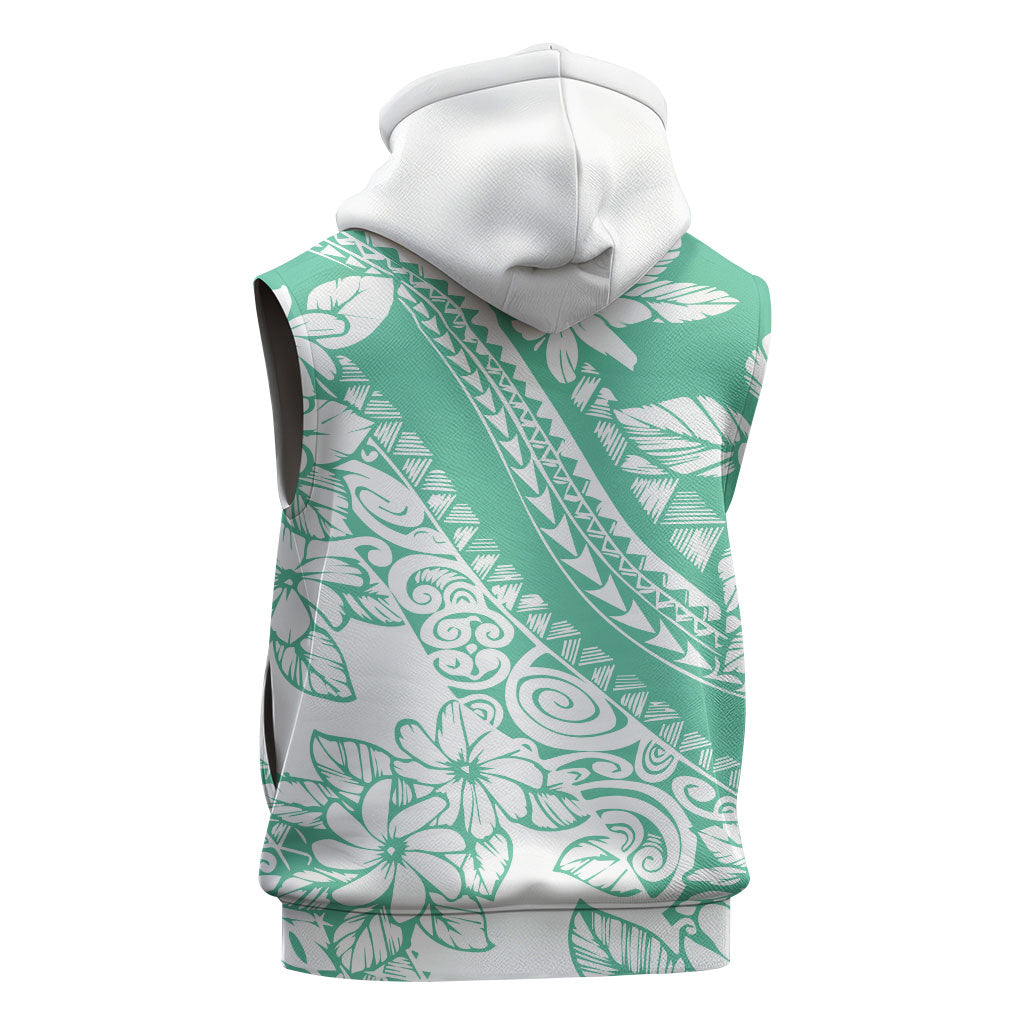 Polynesian Tiare Flower Cyan Pastel Vibes Sleeveless Hoodie