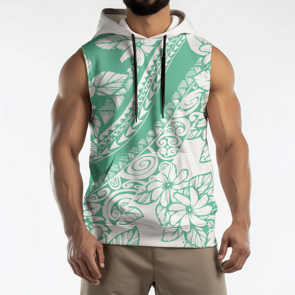 Polynesian Tiare Flower Cyan Pastel Vibes Sleeveless Hoodie