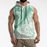 Polynesian Tiare Flower Cyan Pastel Vibes Sleeveless Hoodie