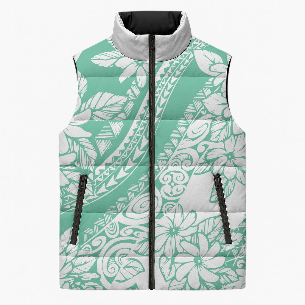 Polynesian Tiare Flower Cyan Pastel Vibes Sleeveless Puffer Jacket LT14 Unisex Cyan - Polynesian Pride