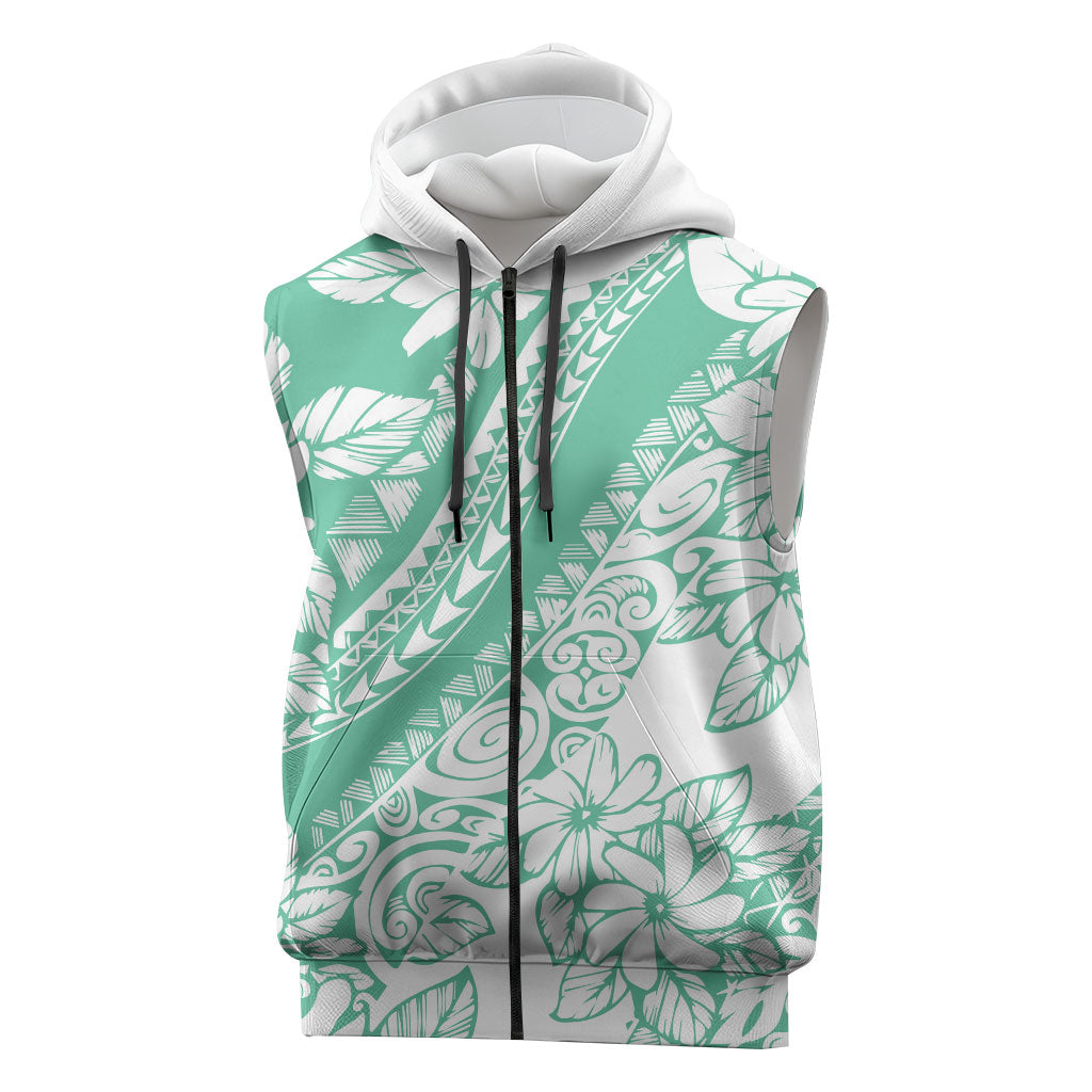 Polynesian Tiare Flower Cyan Pastel Vibes Sleeveless Zip Hoodie LT14 Cyan - Polynesian Pride
