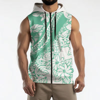 Polynesian Tiare Flower Cyan Pastel Vibes Sleeveless Zip Hoodie