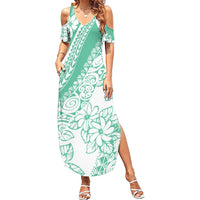 Polynesian Tiare Flower Cyan Pastel Vibes Summer Maxi Dress LT14 Women Cyan - Polynesian Pride