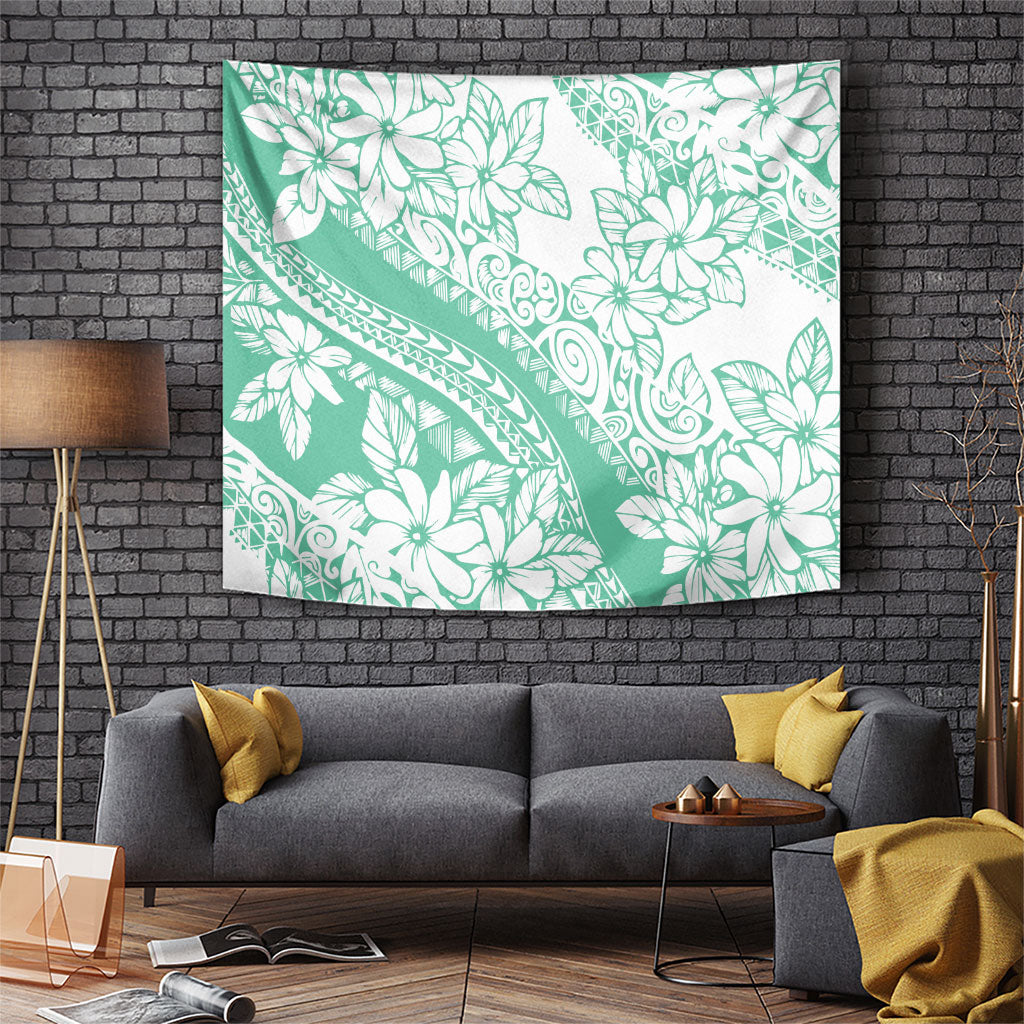 Polynesian Tiare Flower Cyan Pastel Vibes Tapestry