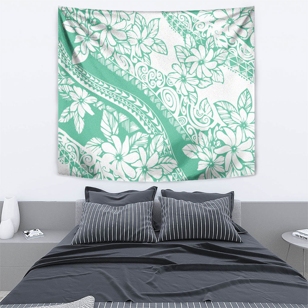 Polynesian Tiare Flower Cyan Pastel Vibes Tapestry