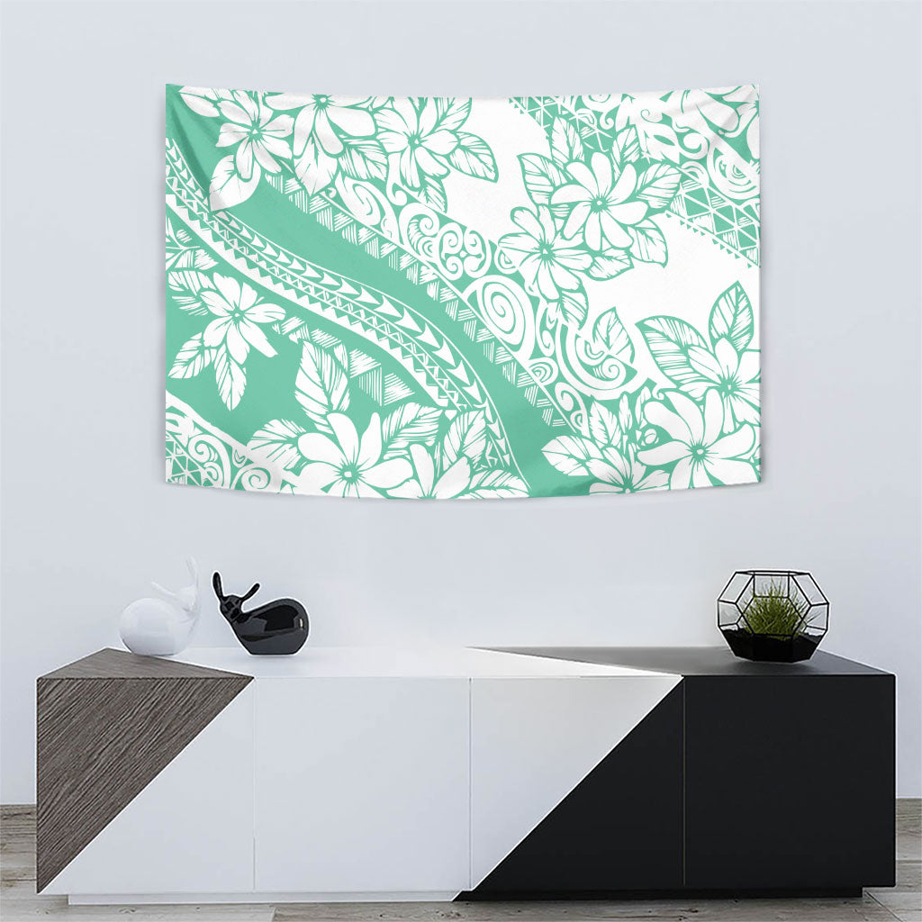 Polynesian Tiare Flower Cyan Pastel Vibes Tapestry