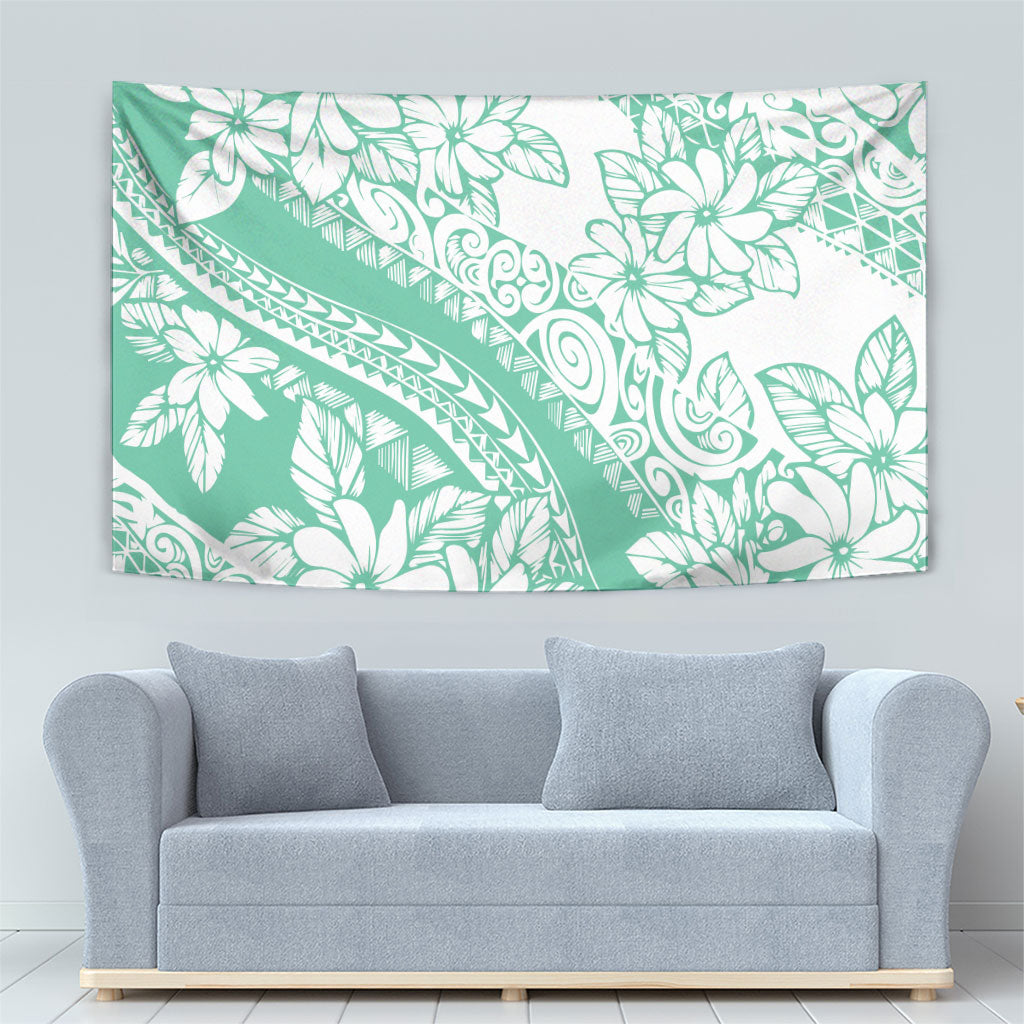 Polynesian Tiare Flower Cyan Pastel Vibes Tapestry