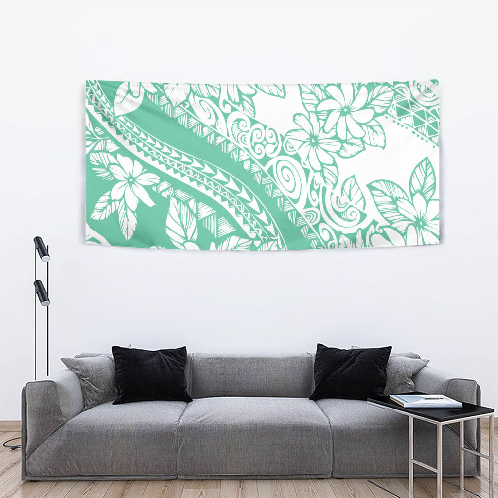 Polynesian Tiare Flower Cyan Pastel Vibes Tapestry