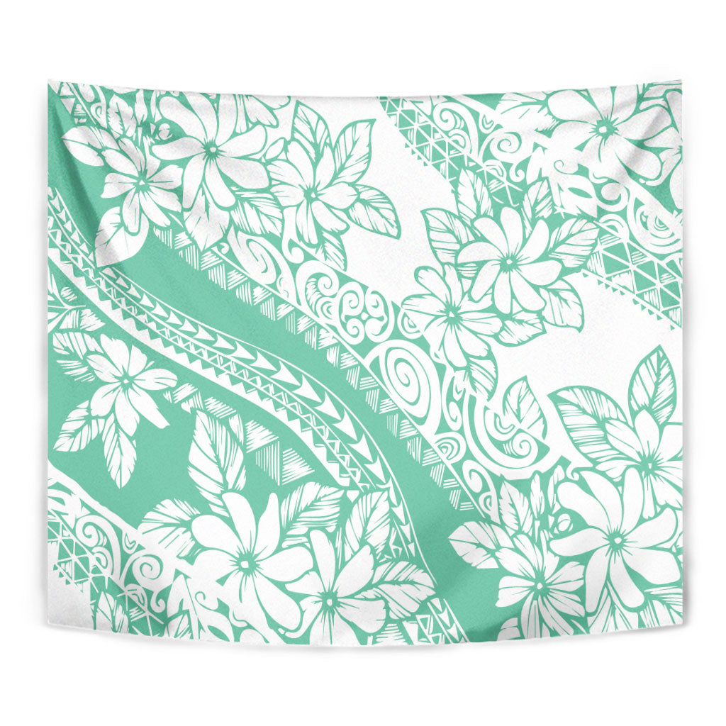 Polynesian Tiare Flower Cyan Pastel Vibes Tapestry