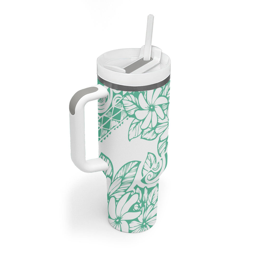 Polynesian Tiare Flower Cyan Pastel Vibes Tumbler With Handle