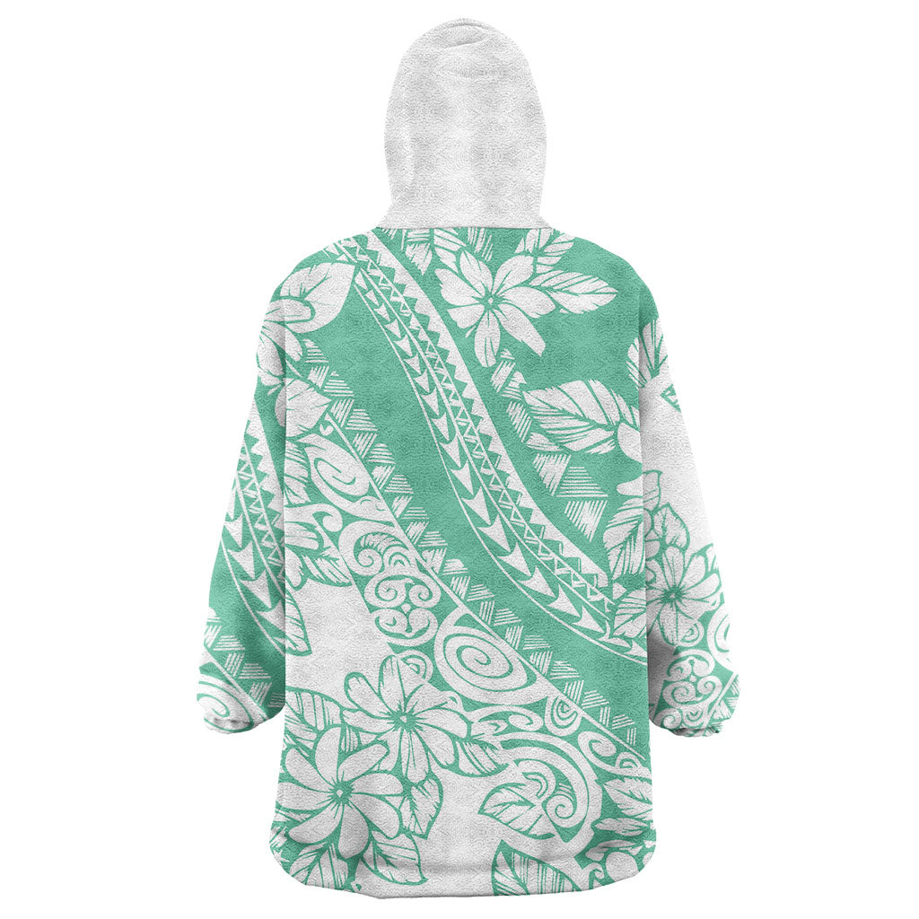Polynesian Tiare Flower Cyan Pastel Vibes Wearable Blanket Hoodie LT14 - Polynesian Pride