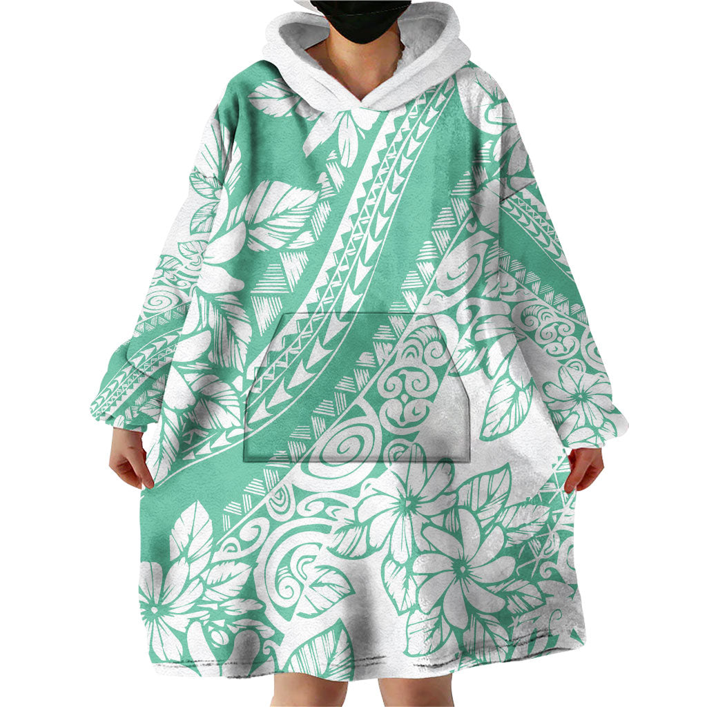 Polynesian Tiare Flower Cyan Pastel Vibes Wearable Blanket Hoodie LT14 - Polynesian Pride