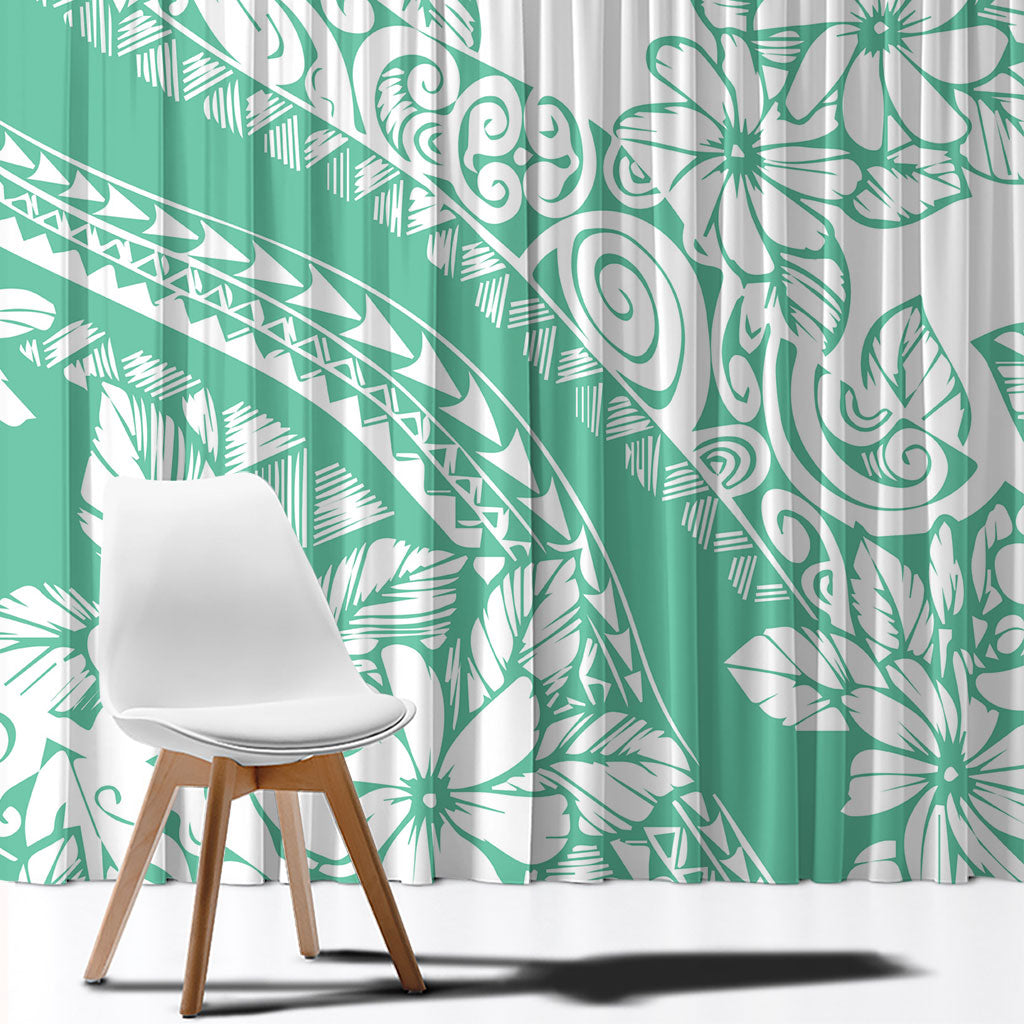 Polynesian Tiare Flower Cyan Pastel Vibes Window Curtain
