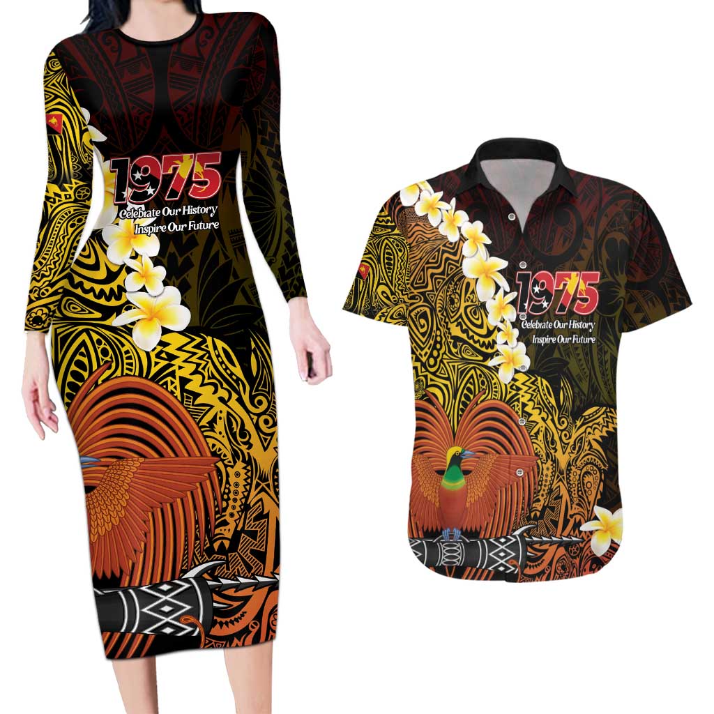 Papua New Guinea 1975 Couples Matching Long Sleeve Bodycon Dress and Hawaiian Shirt Create Our History Inspire Our Future - Polynesian Pride