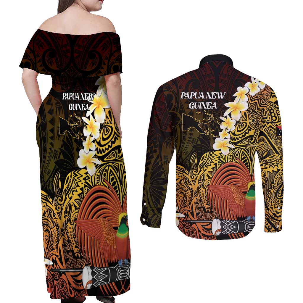Papua New Guinea 1975 Couples Matching Off Shoulder Maxi Dress and Long Sleeve Button Shirt Create Our History Inspire Our Future LT14 - Polynesian Pride