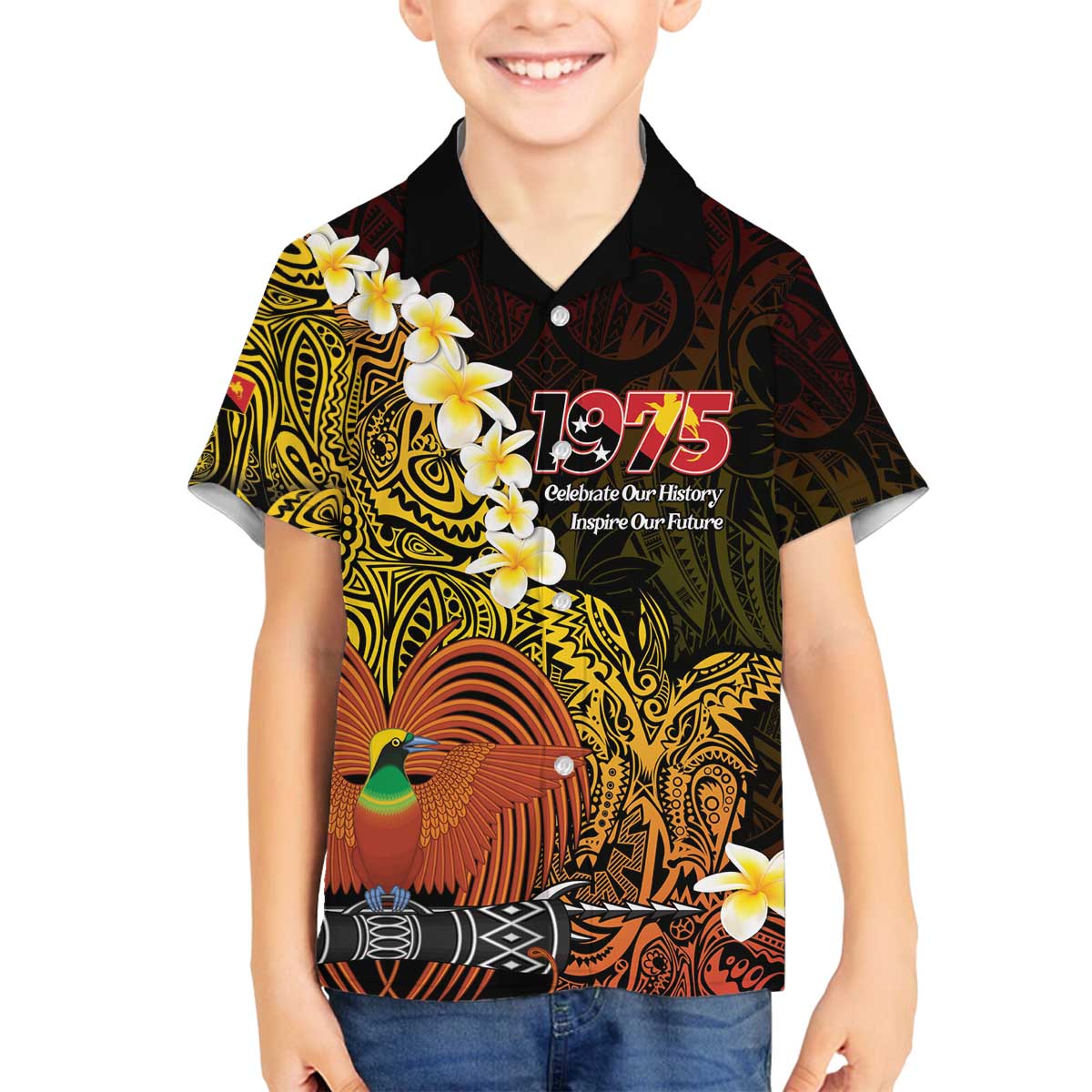 Papua New Guinea 1975 Family Matching Off The Shoulder Long Sleeve Dress and Hawaiian Shirt Create Our History Inspire Our Future - Polynesian Pride