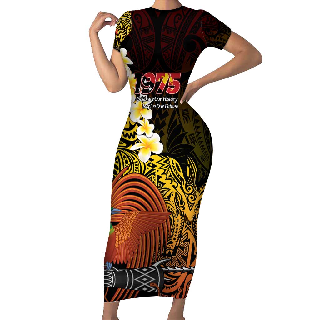 Papua New Guinea 1975 Family Matching Short Sleeve Bodycon Dress and Hawaiian Shirt Create Our History Inspire Our Future LT14 Mom's Dress Black - Polynesian Pride