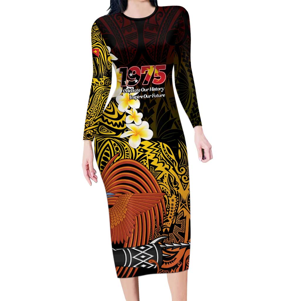 Papua New Guinea 1975 Long Sleeve Bodycon Dress Create Our History Inspire Our Future - Polynesian Pride