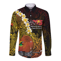 Papua New Guinea 1975 Long Sleeve Button Shirt Create Our History Inspire Our Future LT14 Unisex Black - Polynesian Pride