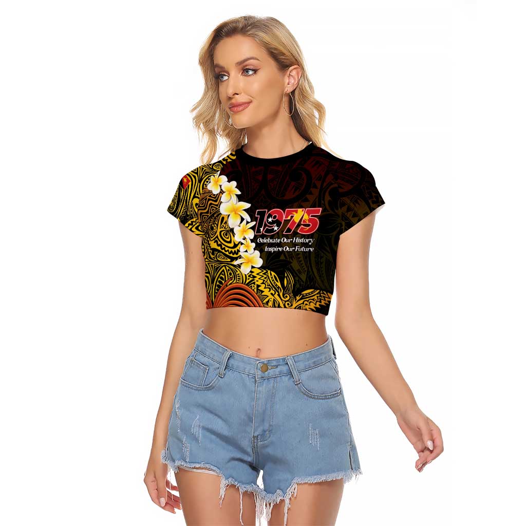 Papua New Guinea 1975 Raglan Cropped T Shirt Create Our History Inspire Our Future LT14 Female Black - Polynesian Pride