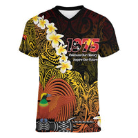 Papua New Guinea 1975 Women V-Neck T-Shirt Create Our History Inspire Our Future LT14 Female Black - Polynesian Pride