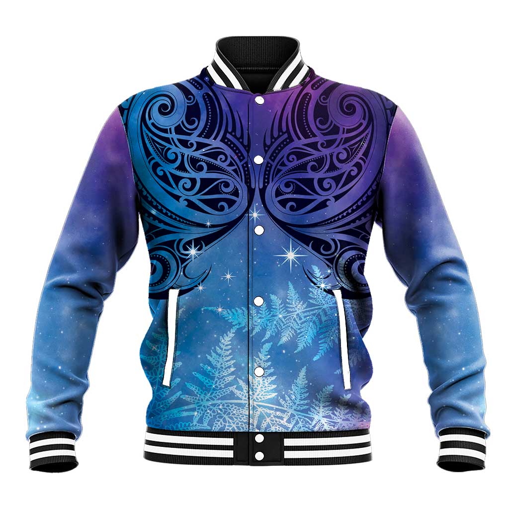 New Zealand Matariki Baseball Jacket Aotearoa Maori New Year Galaxy Maori Silver Fern LT14 Unisex Blue - Polynesian Pride