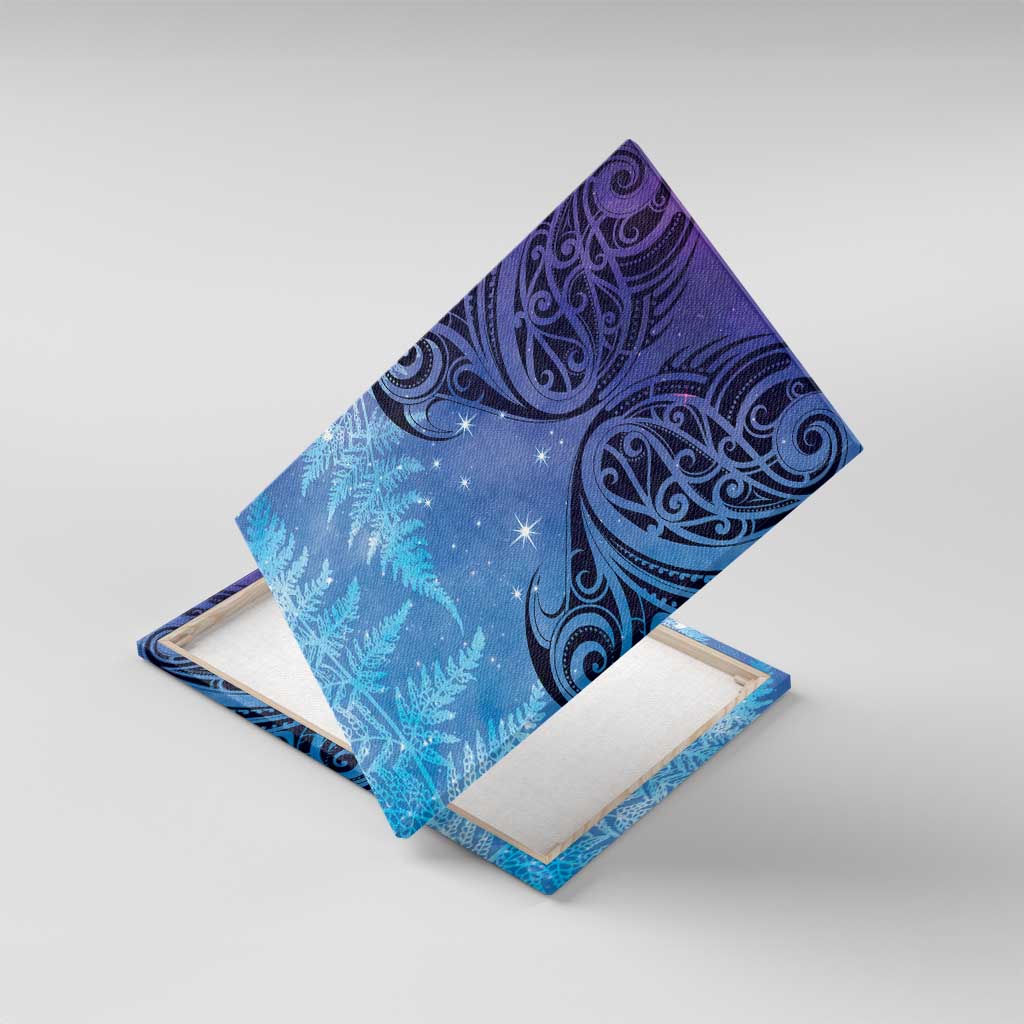 New Zealand Matariki Canvas Wall Art Aotearoa Maori New Year Galaxy Maori Silver Fern LT14 With Frame Blue - Polynesian Pride