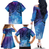 New Zealand Matariki Family Matching Off The Shoulder Long Sleeve Dress and Hawaiian Shirt Aotearoa Maori New Year Galaxy Maori Silver Fern LT14 - Polynesian Pride
