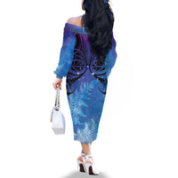 New Zealand Matariki Family Matching Off The Shoulder Long Sleeve Dress and Hawaiian Shirt Aotearoa Maori New Year Galaxy Maori Silver Fern LT14 - Polynesian Pride