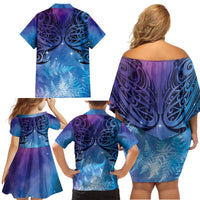 New Zealand Matariki Family Matching Off Shoulder Short Dress and Hawaiian Shirt Aotearoa Maori New Year Galaxy Maori Silver Fern LT14 - Polynesian Pride