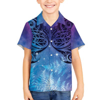 New Zealand Matariki Family Matching Off Shoulder Short Dress and Hawaiian Shirt Aotearoa Maori New Year Galaxy Maori Silver Fern LT14 Son's Shirt Blue - Polynesian Pride