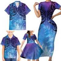 New Zealand Matariki Family Matching Short Sleeve Bodycon Dress and Hawaiian Shirt Aotearoa Maori New Year Galaxy Maori Silver Fern LT14 - Polynesian Pride