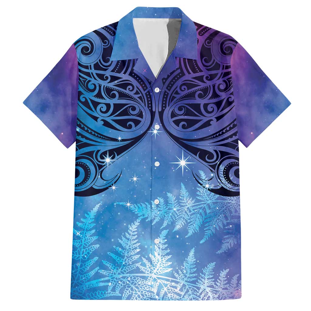 New Zealand Matariki Family Matching Short Sleeve Bodycon Dress and Hawaiian Shirt Aotearoa Maori New Year Galaxy Maori Silver Fern LT14 Dad's Shirt - Short Sleeve Blue - Polynesian Pride