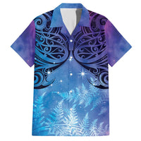 New Zealand Matariki Family Matching Short Sleeve Bodycon Dress and Hawaiian Shirt Aotearoa Maori New Year Galaxy Maori Silver Fern LT14 Dad's Shirt - Short Sleeve Blue - Polynesian Pride