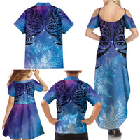 New Zealand Matariki Family Matching Summer Maxi Dress and Hawaiian Shirt Aotearoa Maori New Year Galaxy Maori Silver Fern LT14 - Polynesian Pride