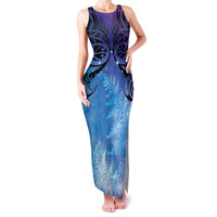 New Zealand Matariki Family Matching Tank Maxi Dress and Hawaiian Shirt Aotearoa Maori New Year Galaxy Maori Silver Fern LT14 Mom's Dress Blue - Polynesian Pride