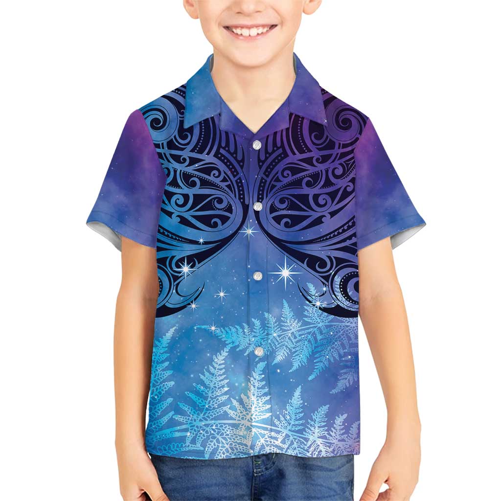 New Zealand Matariki Family Matching Tank Maxi Dress and Hawaiian Shirt Aotearoa Maori New Year Galaxy Maori Silver Fern LT14 Son's Shirt Blue - Polynesian Pride